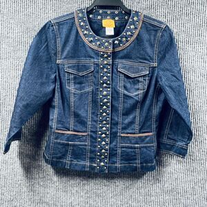 Ruby Rd. Jacket Woman 8 Petite Blue Denim‎ Jean Coat Dark Wash Snap Closure